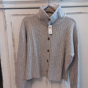 Aerie Gray Ribbed Cardigan Sweater
